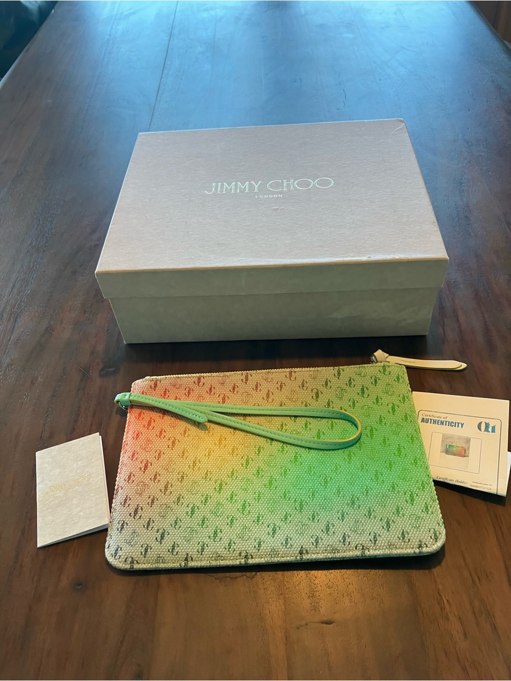 Jimmy Choo Yellow-Green Gradient Wristlet Pouch AUTHENTIC - Picture 5 of 5